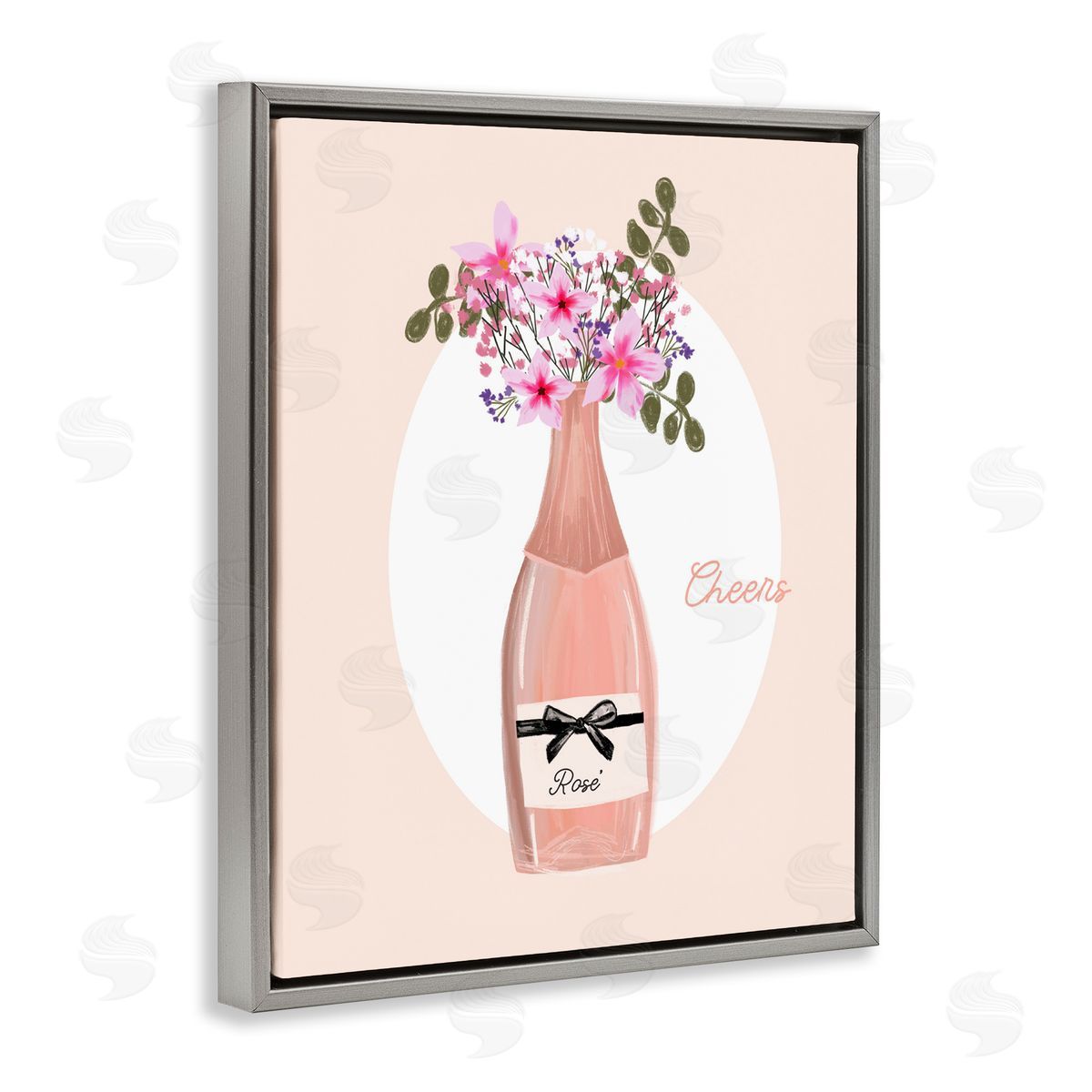 Cheers Pastel Rosé Grey Floating Frame Canvas Wall Art, Home Decor by Chen Alyesh