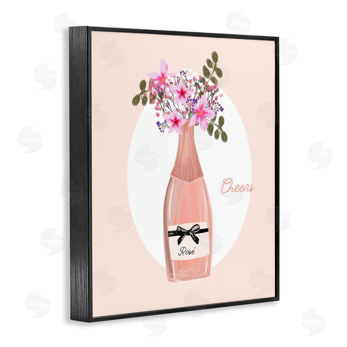 Cheers Pastel Rosé Black Frame Print Wall Art, Home Decor by Chen Alyesh