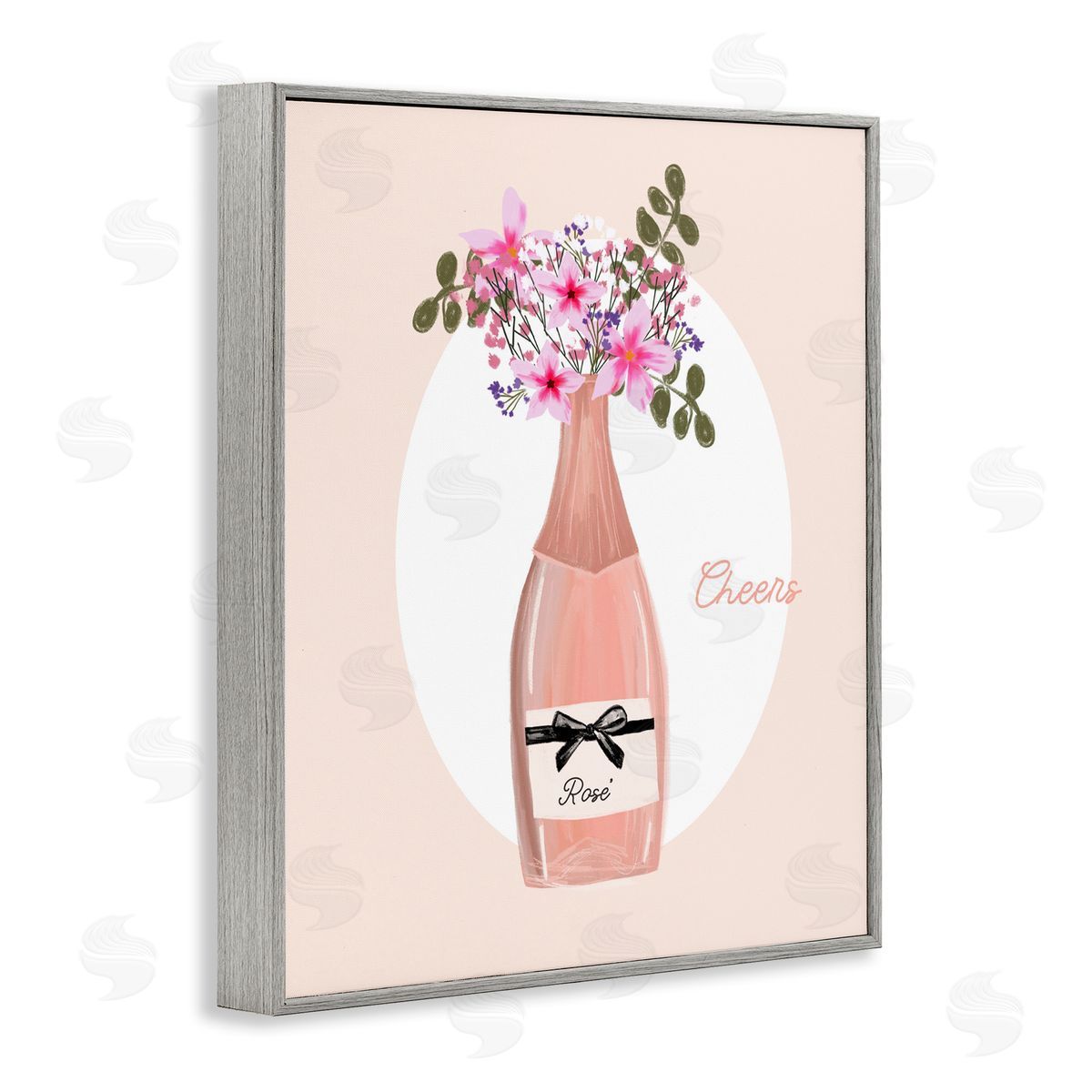 Cheers Pastel Rosé Grey Frame Print Wall Art, Home Decor by Chen Alyesh