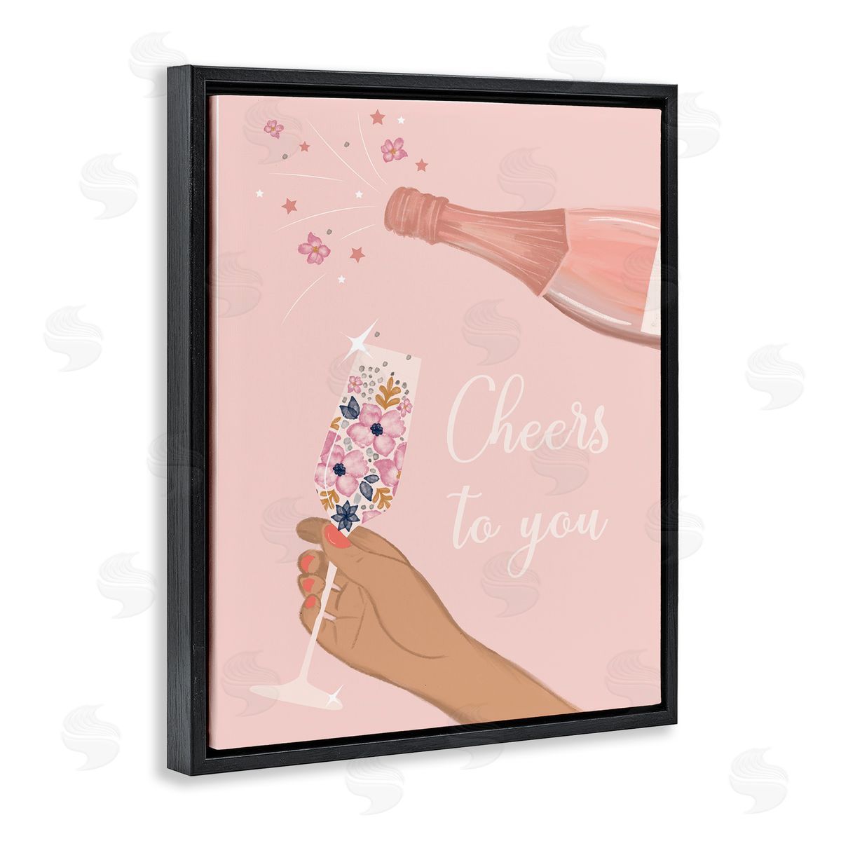 Cheers To You Champagne Black Floating Frame Canvas Wall Art, Home Decor by Chen Alyesh