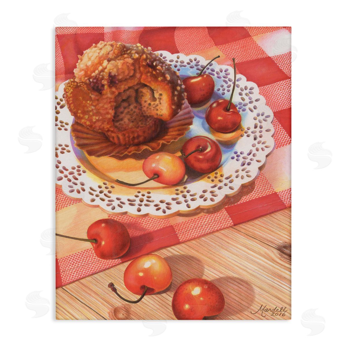 Country Cherries and Muffin Canvas Wall Art, Home Decor by Mardell Schuster