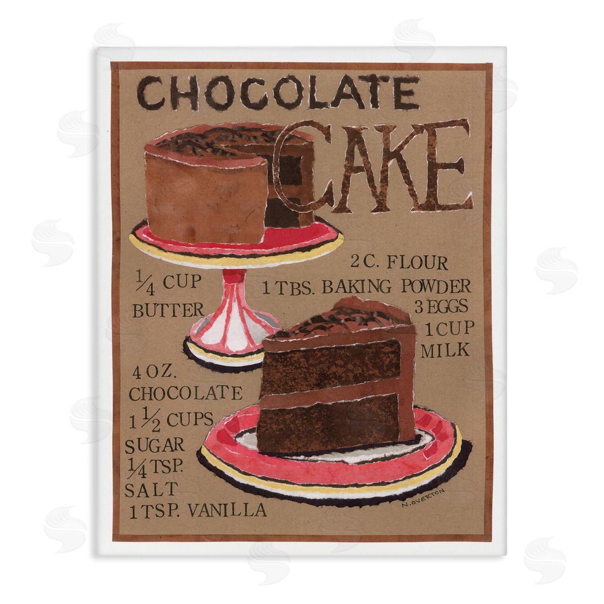Chocolate Cake Recipe Canvas Wall Art, Home Decor by Nancy Overton