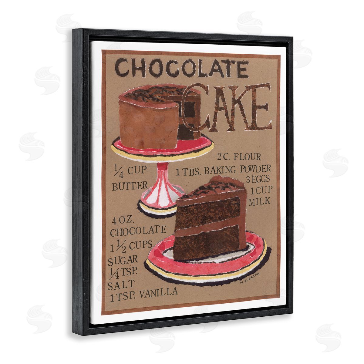 Chocolate Cake Recipe Black Floating Frame Canvas Wall Art, Home Decor by Nancy Overton