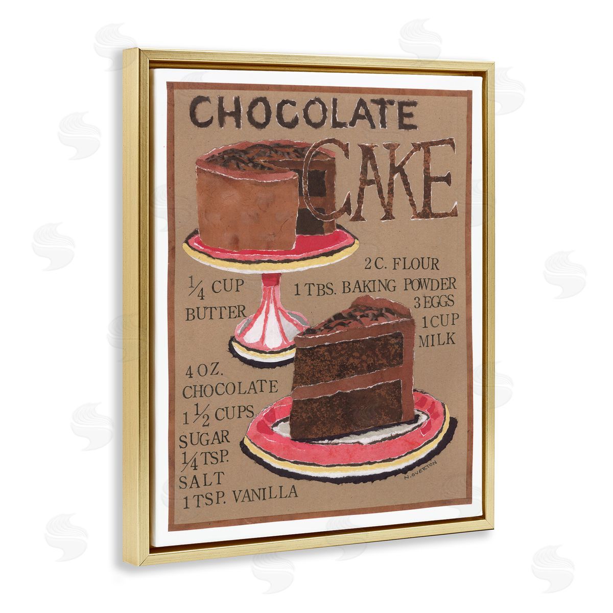 Chocolate Cake Recipe Gold Floating Frame Canvas Wall Art, Home Decor by Nancy Overton