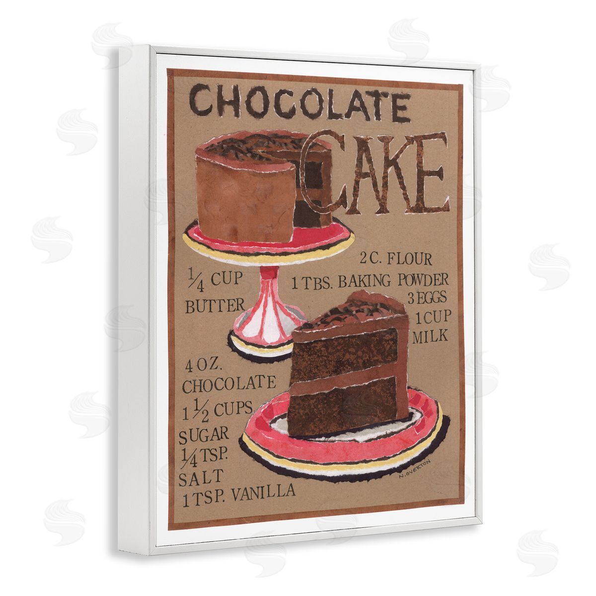 Chocolate Cake Recipe White Frame Print Wall Art, Home Decor by Nancy Overton