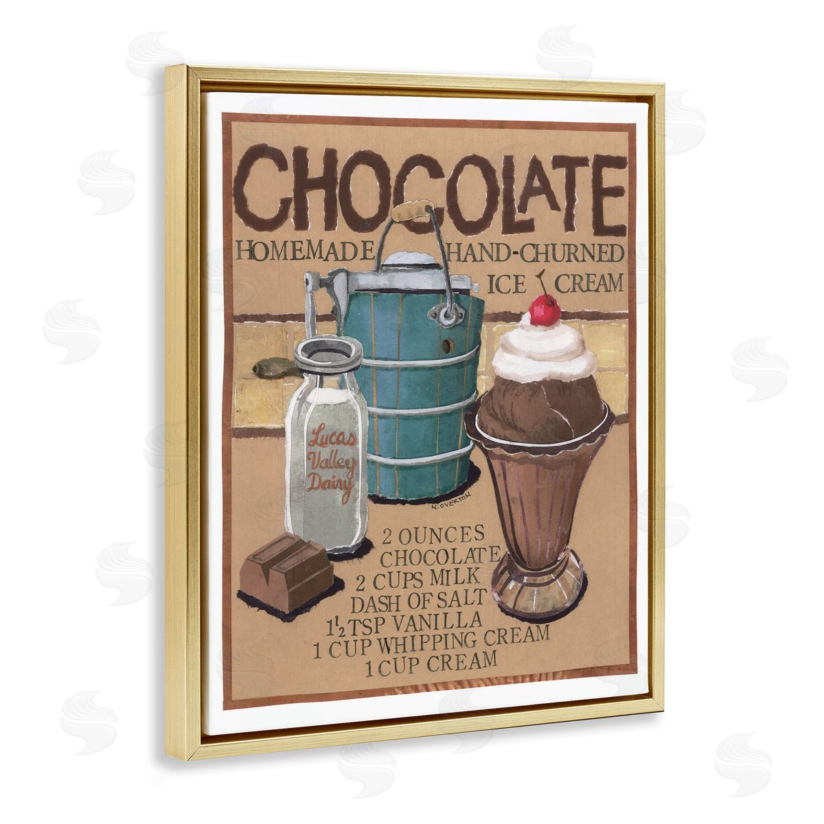 Chocolate Ice Cream Gold Floating Frame Canvas Wall Art, Home Decor by Nancy Overton