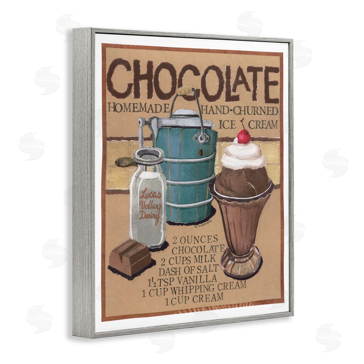 Chocolate Ice Cream Grey Frame Print Wall Art, Home Decor by Nancy Overton