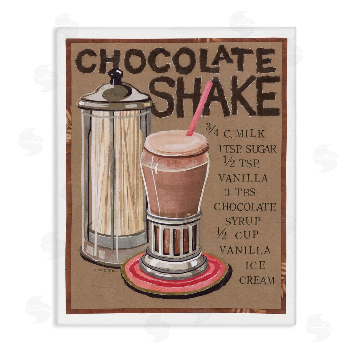 Chocolate Shake Recipe Canvas Wall Art, Home Decor by Nancy Overton