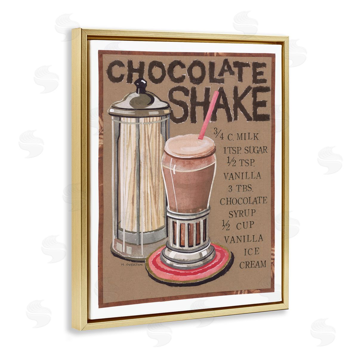 Chocolate Shake Recipe Gold Floating Frame Canvas Wall Art, Home Decor by Nancy Overton