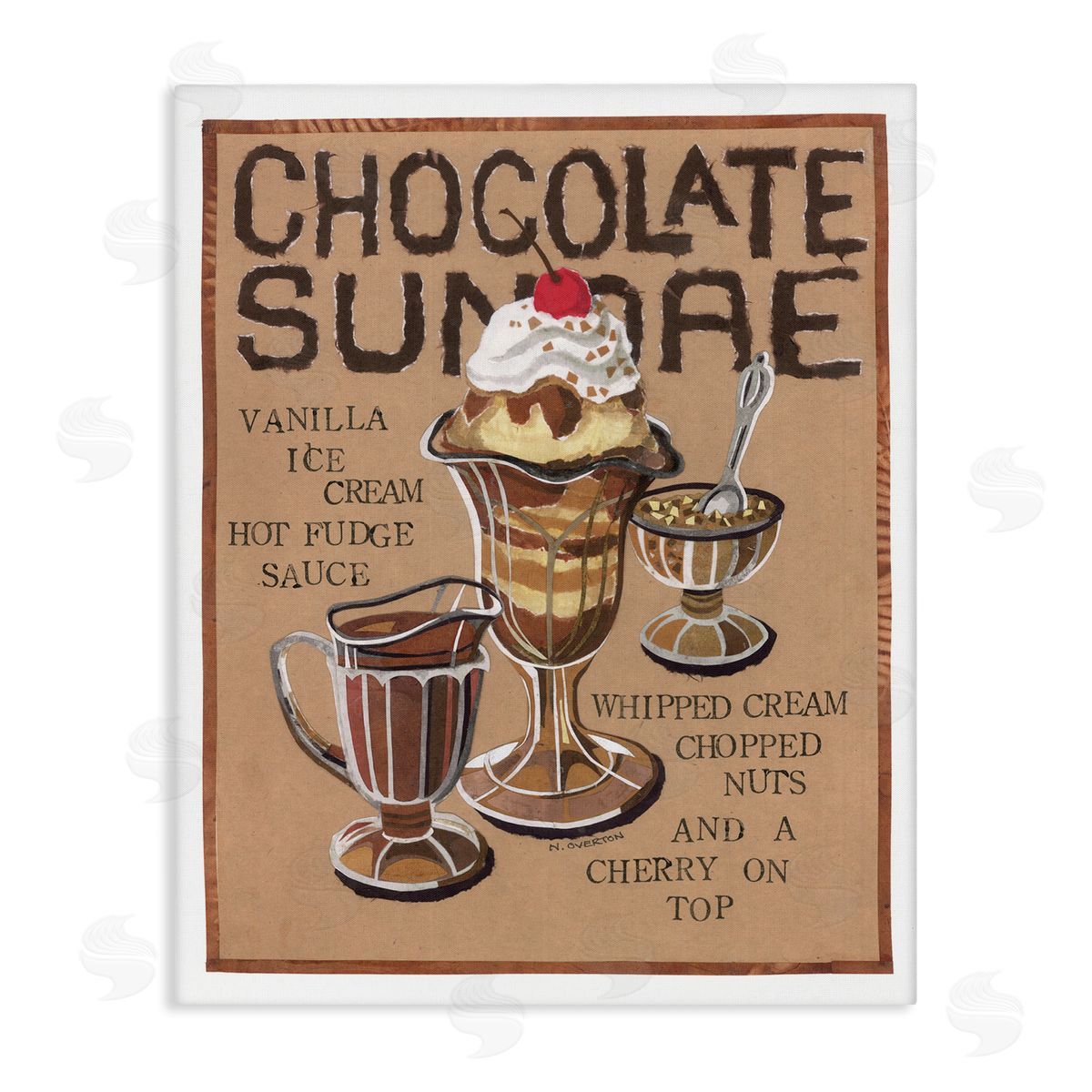 Chocolate Sundae Recipe Canvas Wall Art, Home Decor by Nancy Overton