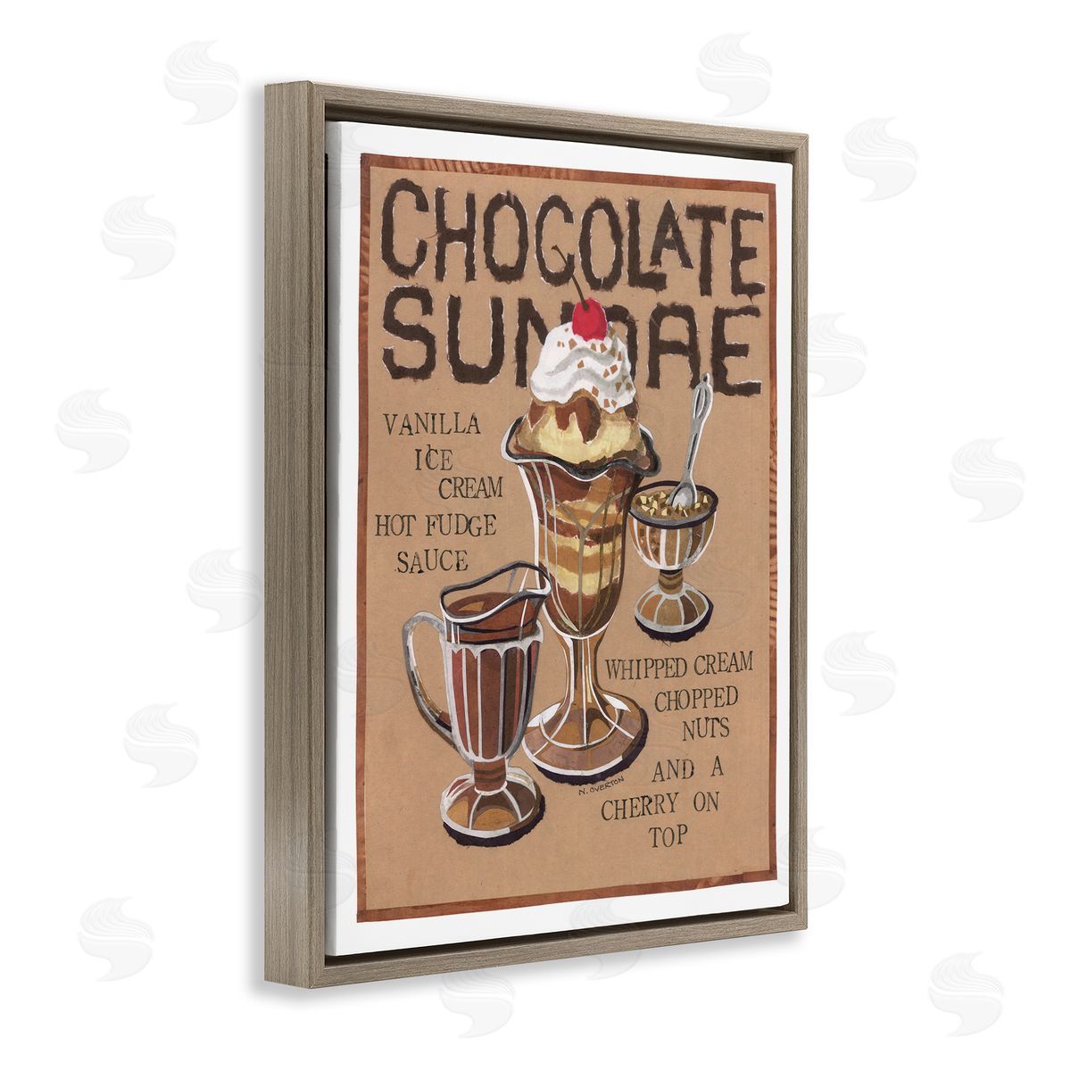 Chocolate Sundae Recipe Brown Floating Frame Canvas Wall Art, Home Decor by Nancy Overton