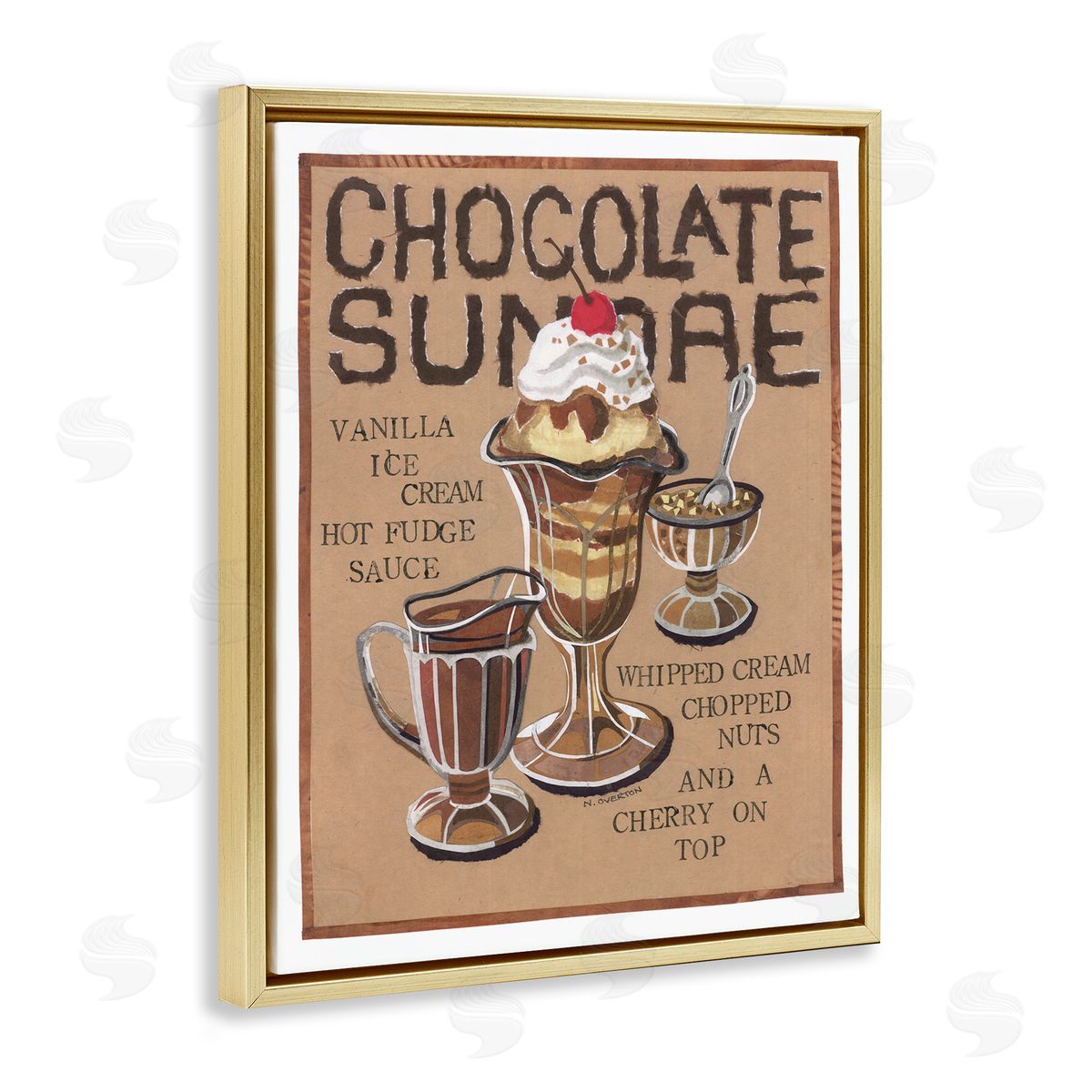 Chocolate Sundae Recipe Gold Floating Frame Canvas Wall Art, Home Decor by Nancy Overton