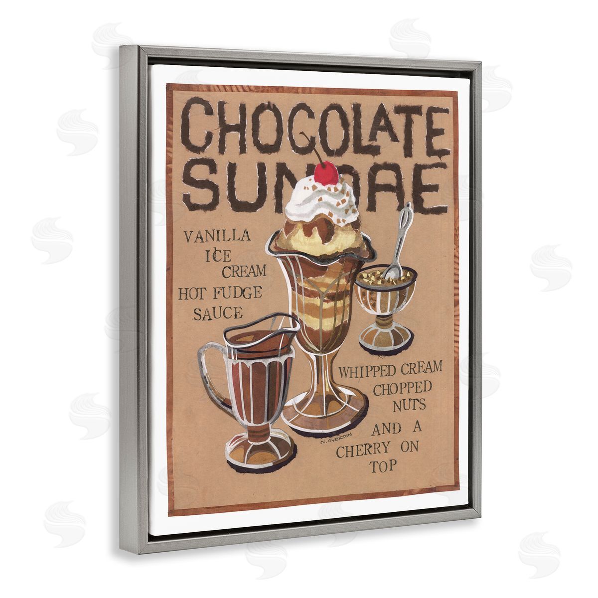 Chocolate Sundae Recipe Grey Floating Frame Canvas Wall Art, Home Decor by Nancy Overton