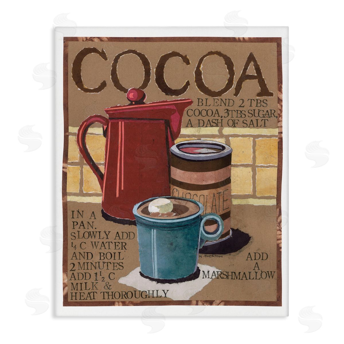 Hot Cocoa Recipe Canvas Wall Art, Home Decor by Nancy Overton