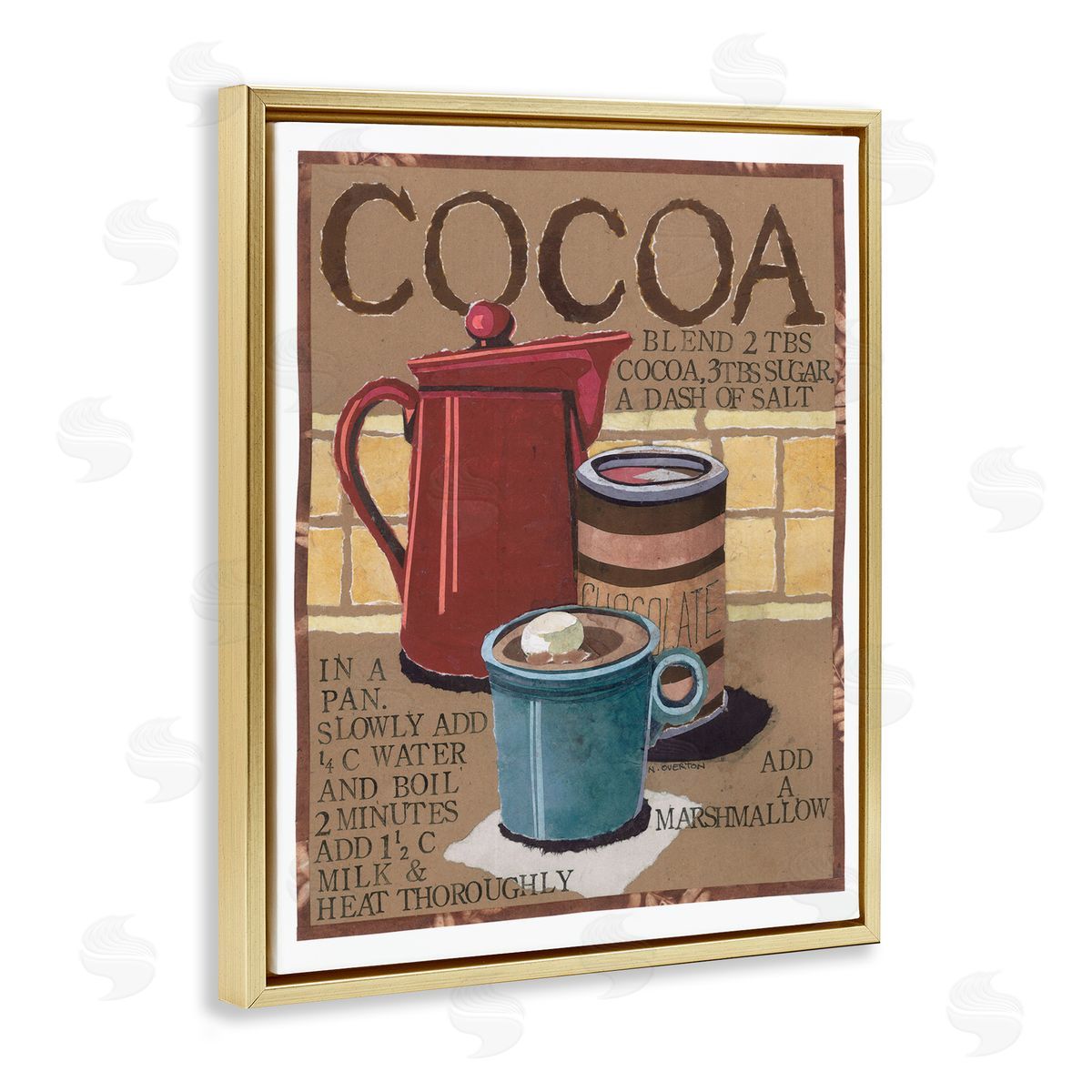 Hot Cocoa Recipe Gold Floating Frame Canvas Wall Art, Home Decor by Nancy Overton