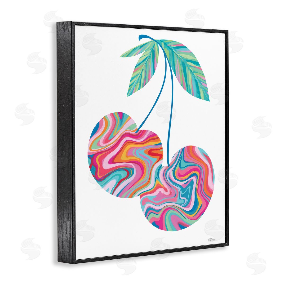 Groovy Waves Cherries Black Frame Print Wall Art, Home Decor by Cat Thurman Designs