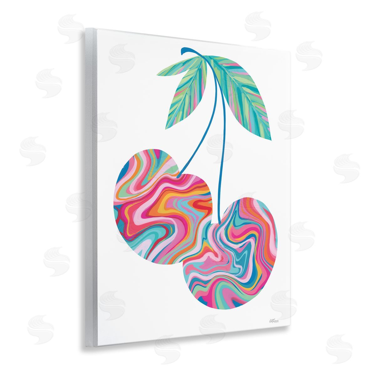 Groovy Waves Cherries Wood Plaque Wall Art, Home Decor by Cat Thurman Designs