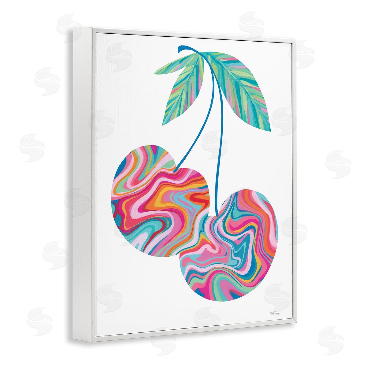 Groovy Waves Cherries White Frame Print Wall Art, Home Decor by Cat Thurman Designs