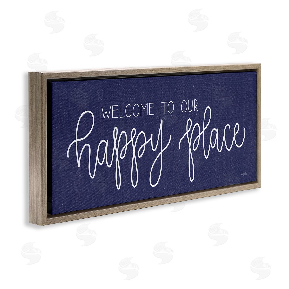 Welcome Happy Place Brown Floating Frame Canvas Wall Art, Home Decor by Imperfect Dust