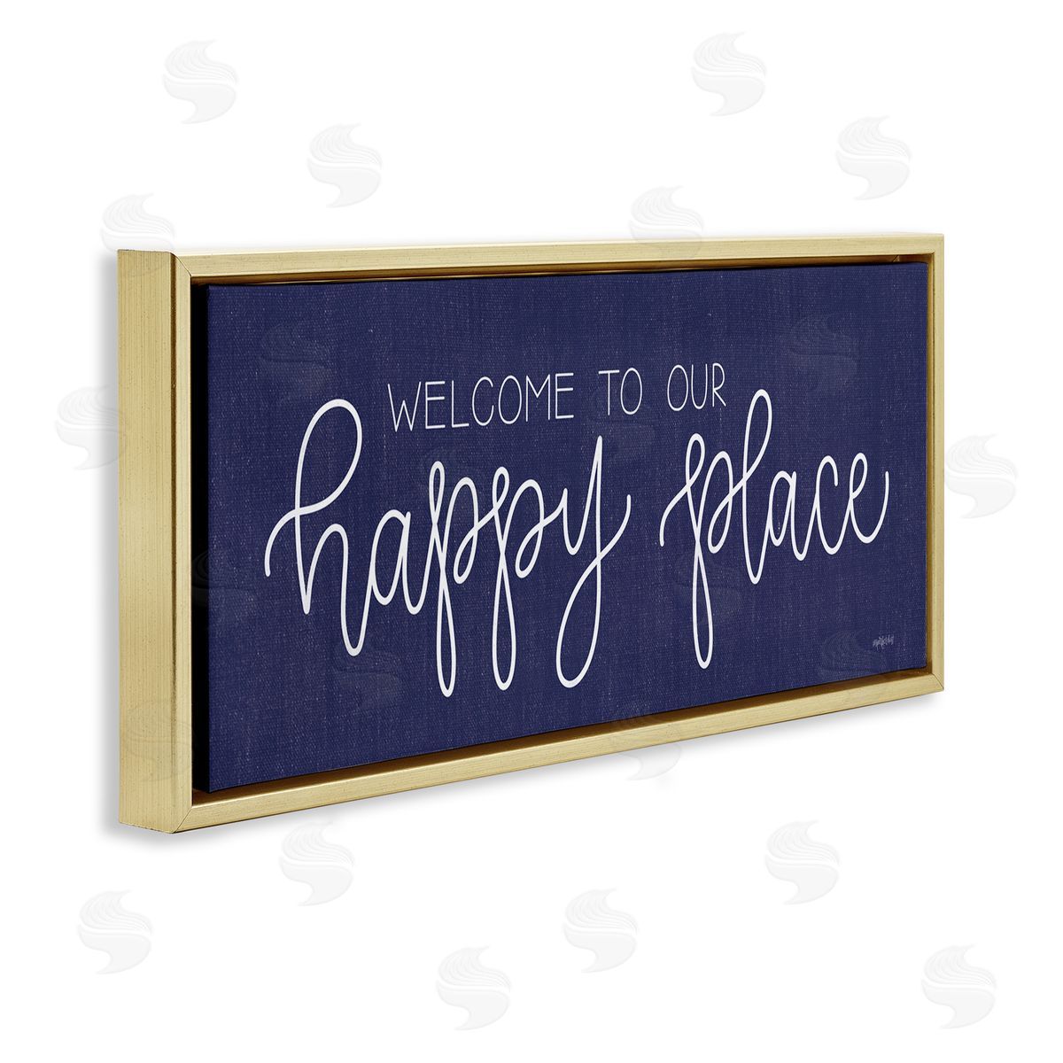 Welcome Happy Place Gold Floating Frame Canvas Wall Art, Home Decor by Imperfect Dust