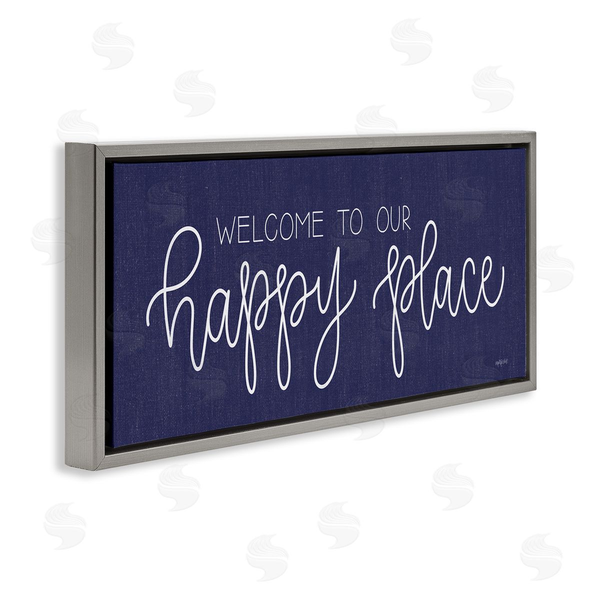 Welcome Happy Place Grey Floating Frame Canvas Wall Art, Home Decor by Imperfect Dust