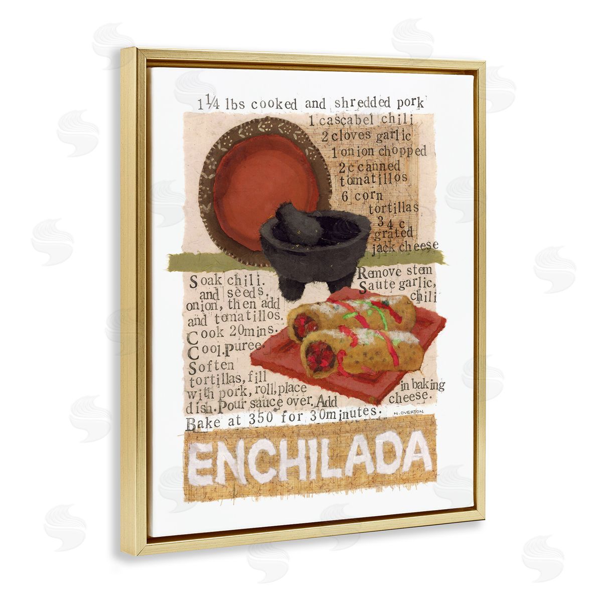 Mexican Enchilada Recipe Gold Floating Frame Canvas Wall Art, Home Decor by Nancy Overton