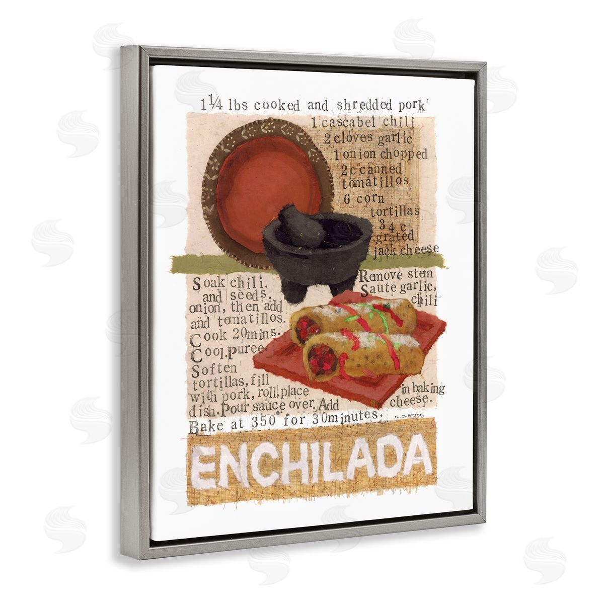 Mexican Enchilada Recipe Grey Floating Frame Canvas Wall Art, Home Decor by Nancy Overton
