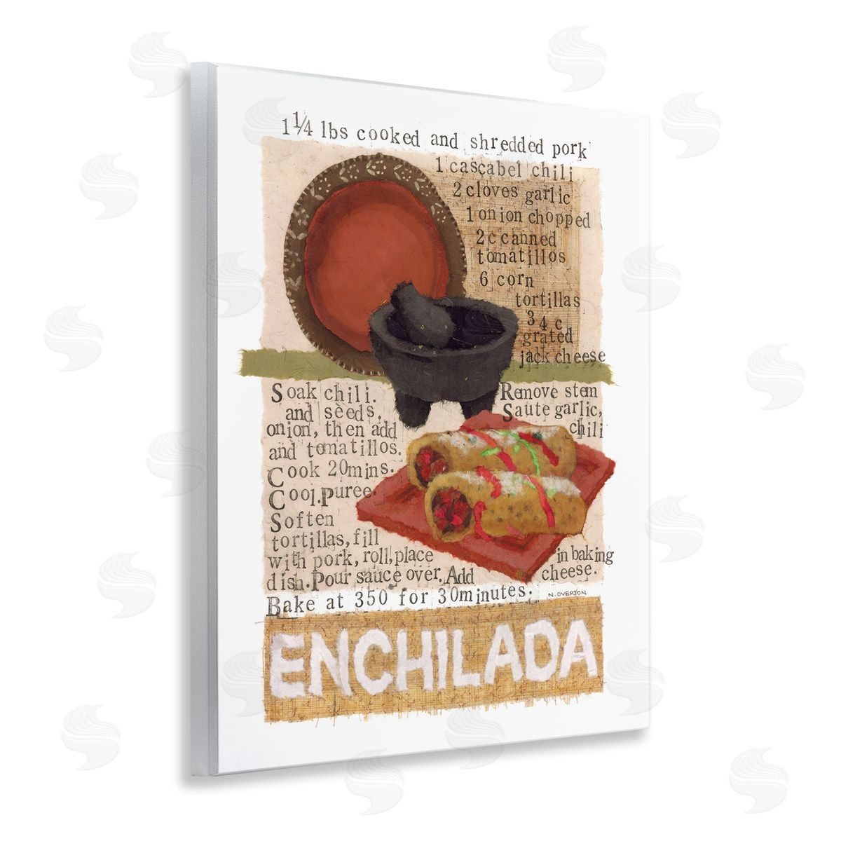 Mexican Enchilada Recipe Wood Plaque Wall Art, Home Decor by Nancy Overton