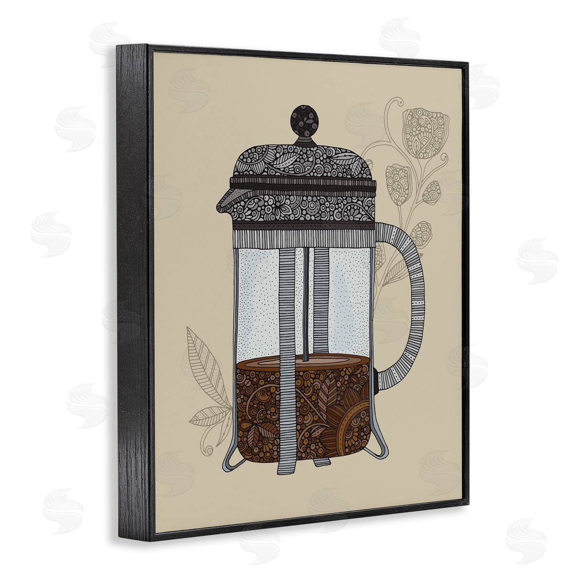 French Press Coffee Black Frame Print Wall Art, Home Decor by Valentina Harper
