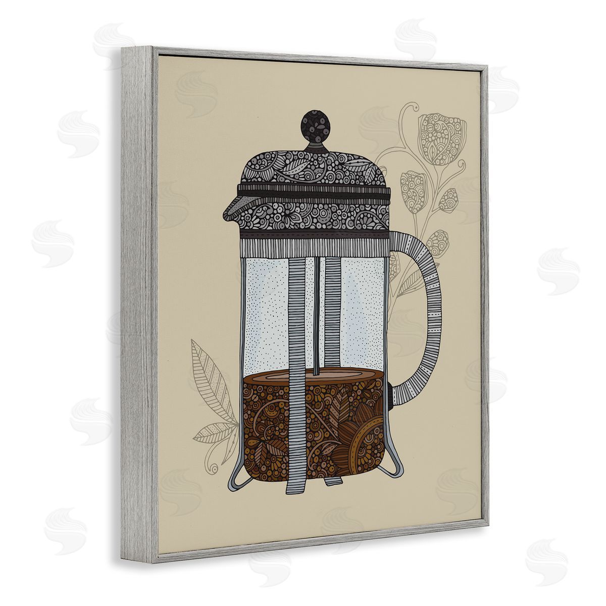 French Press Coffee Grey Frame Print Wall Art, Home Decor by Valentina Harper