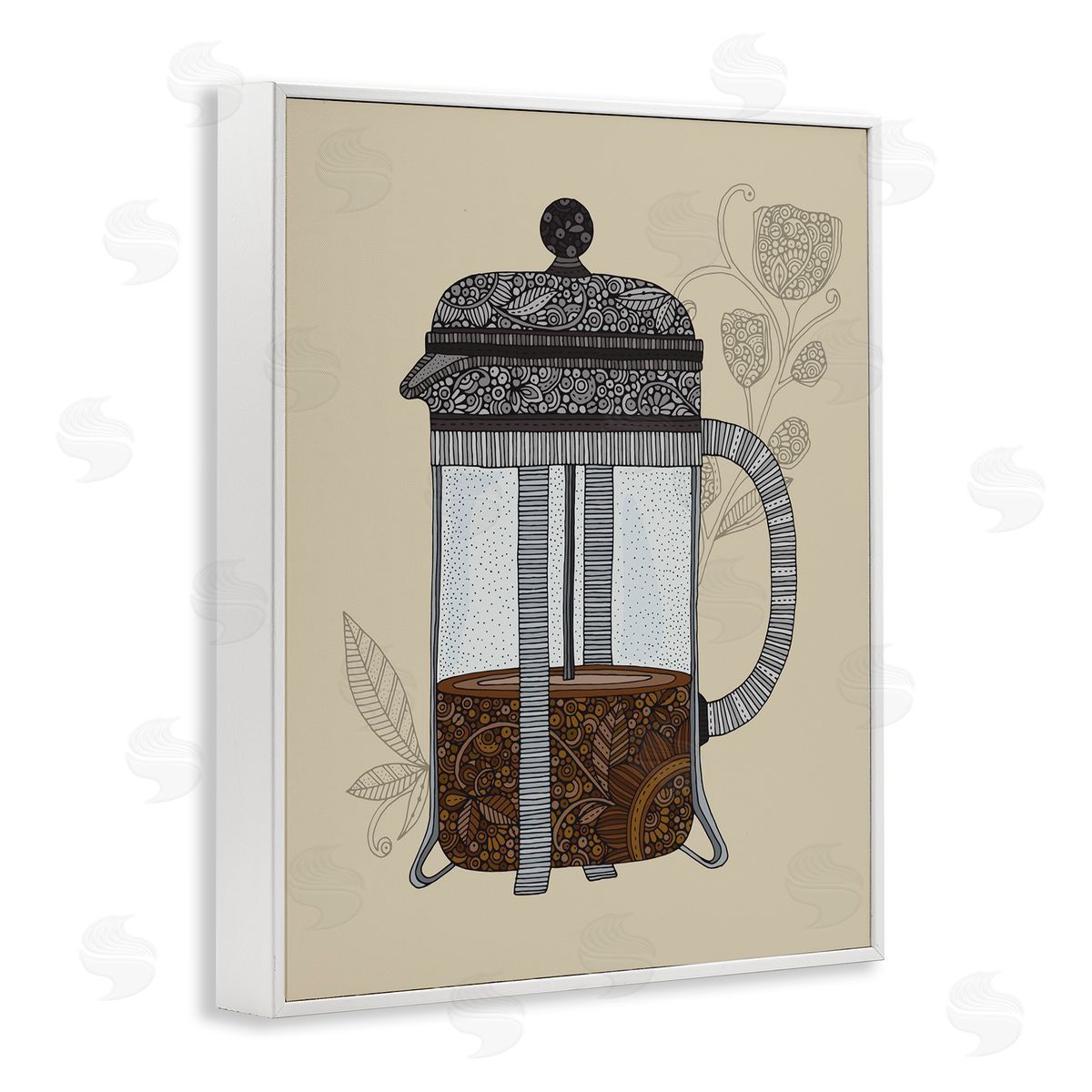 French Press Coffee White Frame Print Wall Art, Home Decor by Valentina Harper