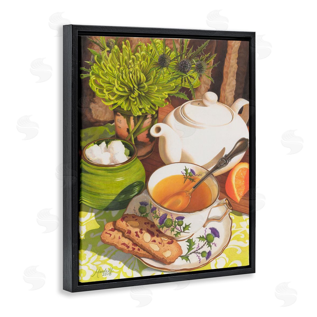 Tea and Biscuits Scene Black Floating Frame Canvas Wall Art, Home Decor by Mardell Schuster