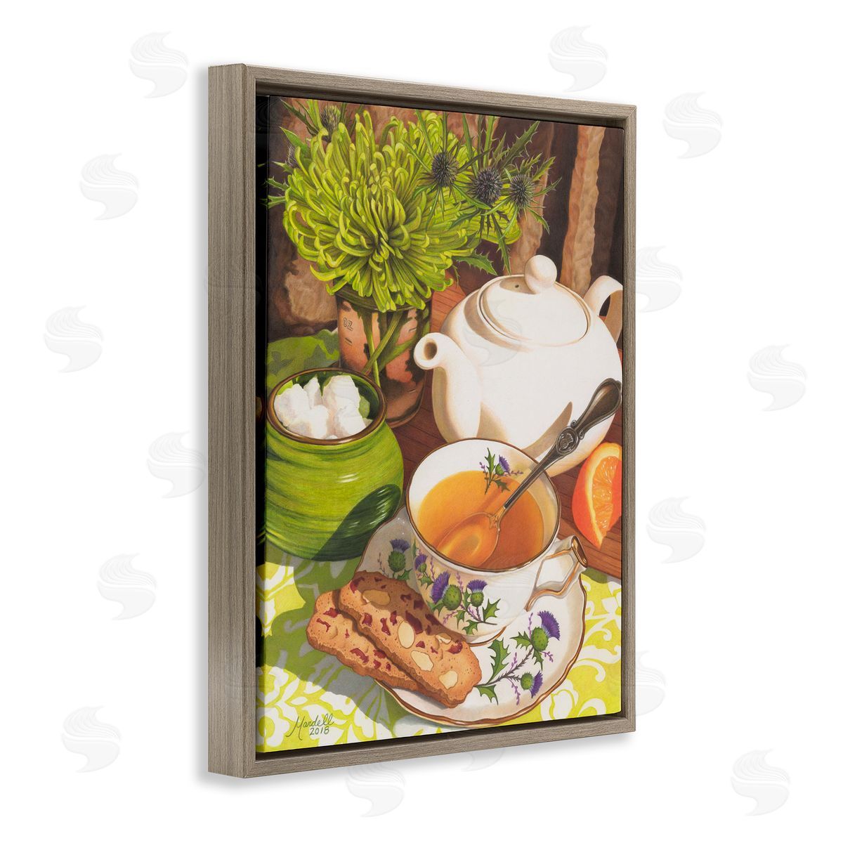 Tea and Biscuits Scene Brown Floating Frame Canvas Wall Art, Home Decor by Mardell Schuster