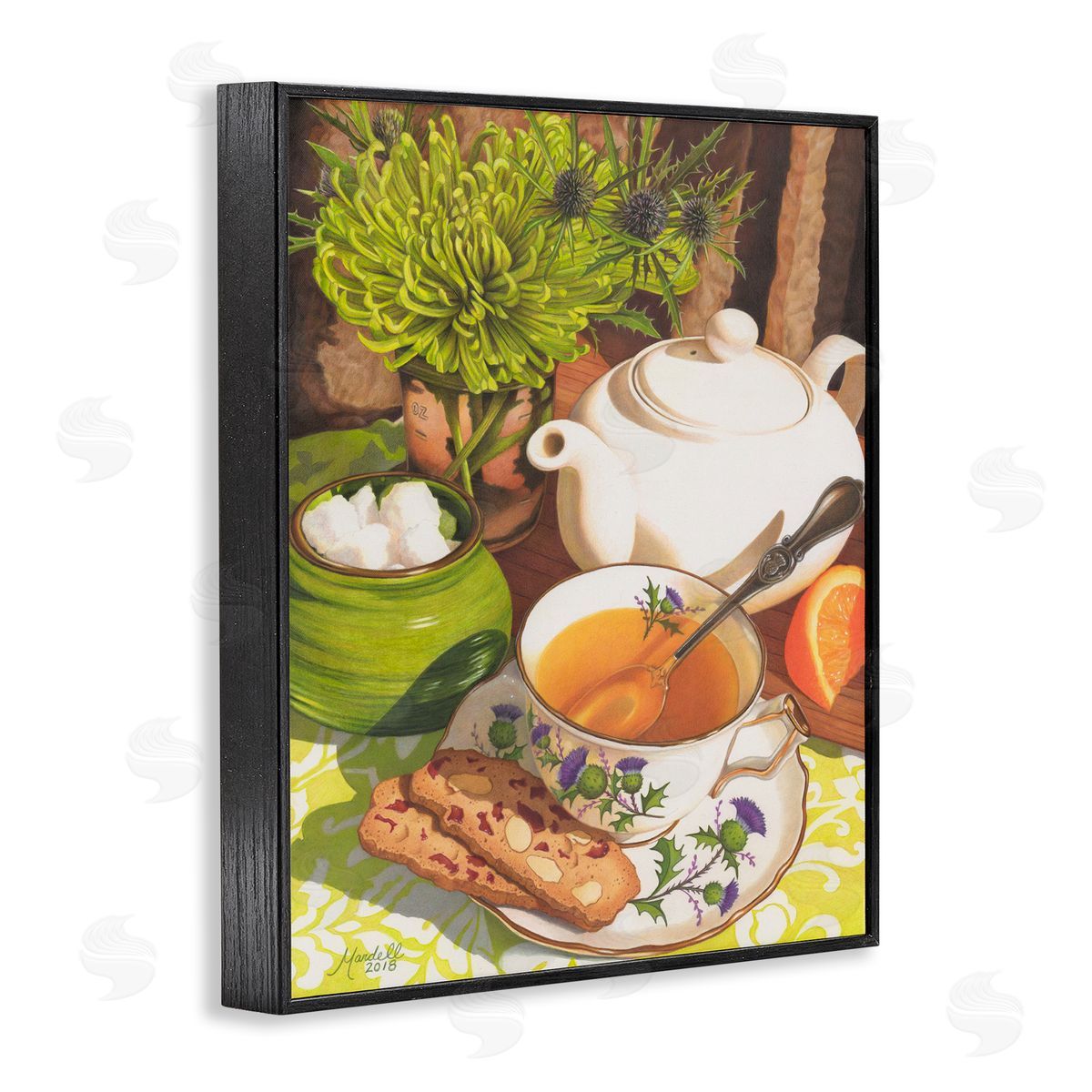 Tea and Biscuits Scene Black Frame Print Wall Art, Home Decor by Mardell Schuster