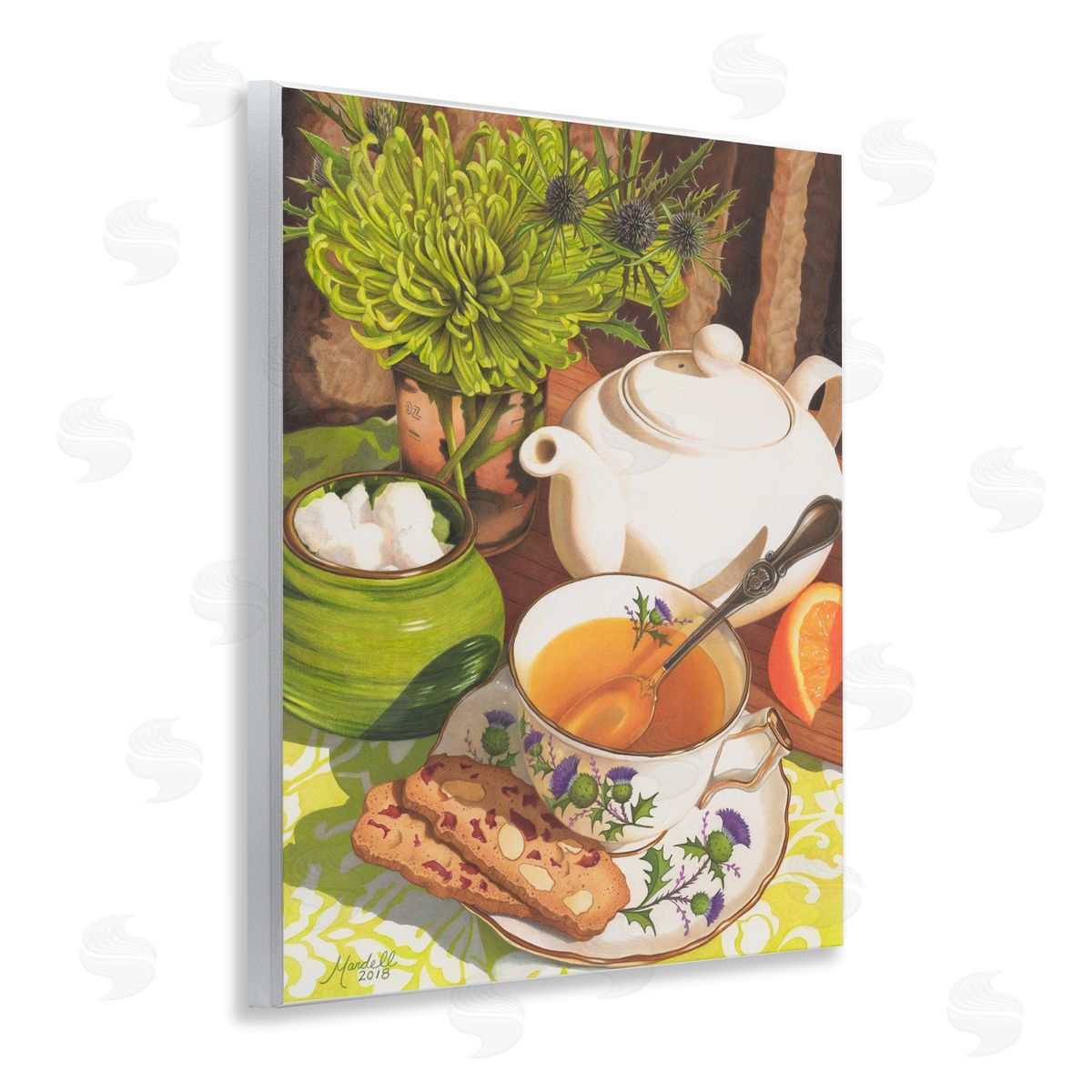 Tea and Biscuits Scene Wood Plaque Wall Art, Home Decor by Mardell Schuster