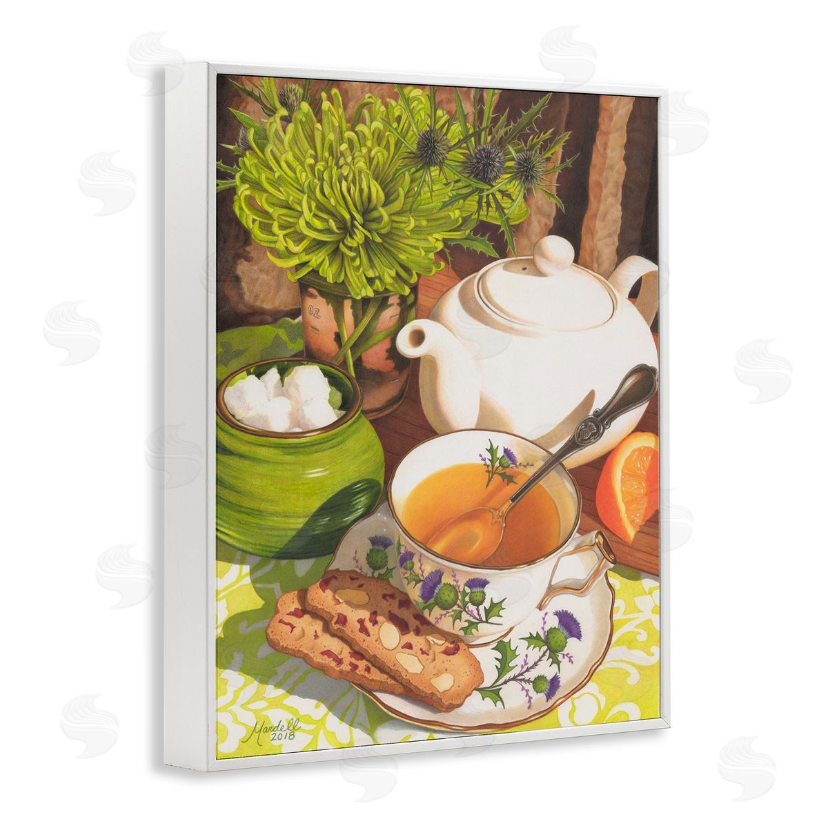 Tea and Biscuits Scene White Frame Print Wall Art, Home Decor by Mardell Schuster