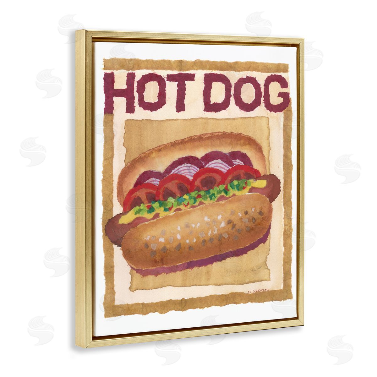 Traditional Hot Dog Gold Floating Frame Canvas Wall Art, Home Decor by Nancy Overton