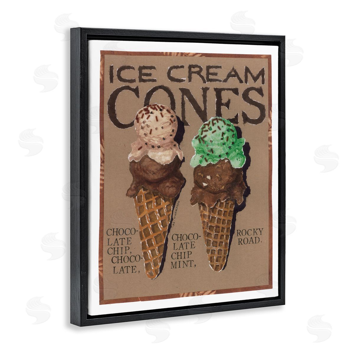 Ice Cream Cones Black Floating Frame Canvas Wall Art, Home Decor by Nancy Overton