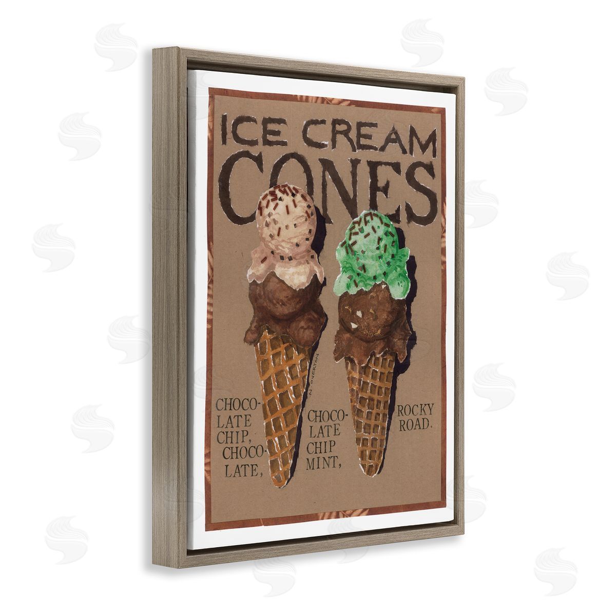 Ice Cream Cones Brown Floating Frame Canvas Wall Art, Home Decor by Nancy Overton