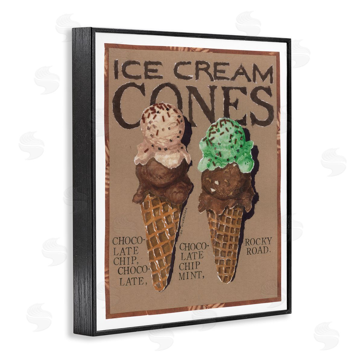 Ice Cream Cones Black Frame Print Wall Art, Home Decor by Nancy Overton