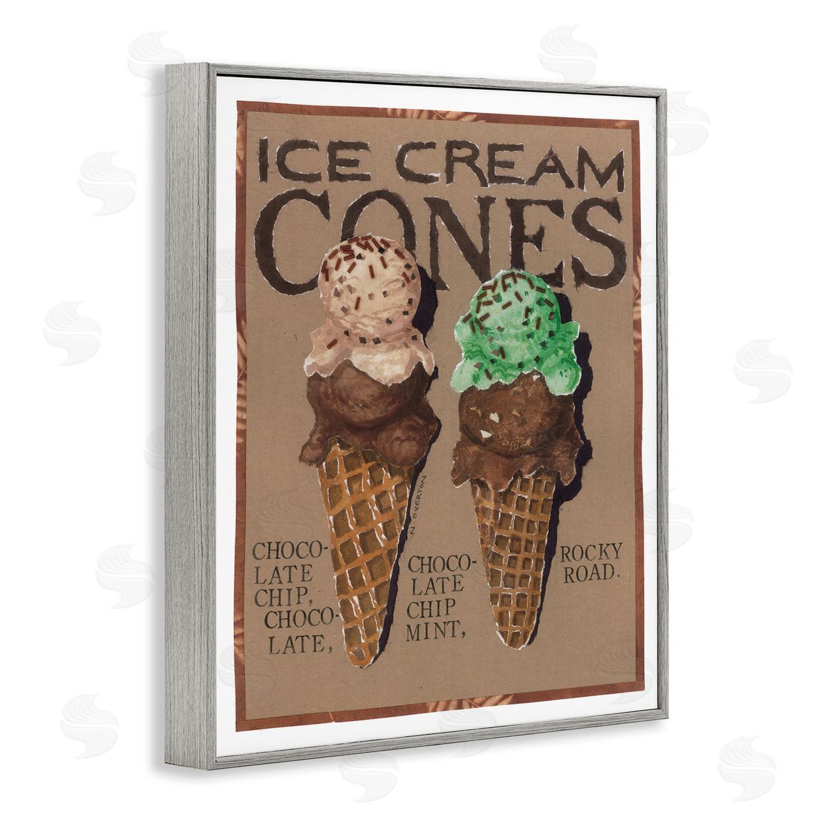 Ice Cream Cones Grey Frame Print Wall Art, Home Decor by Nancy Overton