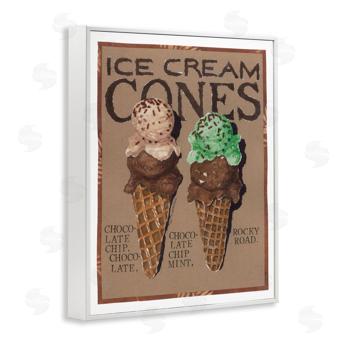 Ice Cream Cones White Frame Print Wall Art, Home Decor by Nancy Overton