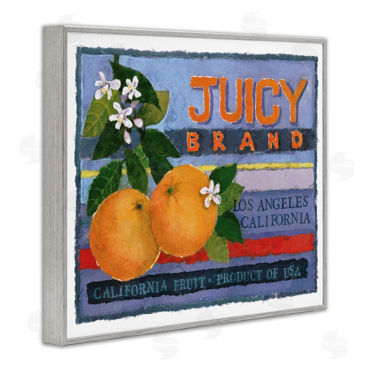 Juicy Brand Oranges Grey Frame Print Wall Art, Home Decor by Nancy Overton
