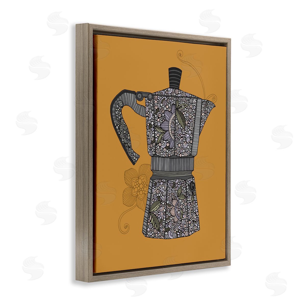 Moka Pot Coffee Maker Brown Floating Frame Canvas Wall Art, Home Decor by Valentina Harper