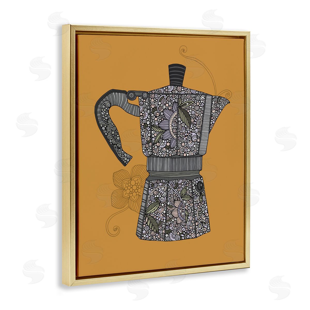 Moka Pot Coffee Maker Gold Floating Frame Canvas Wall Art, Home Decor by Valentina Harper