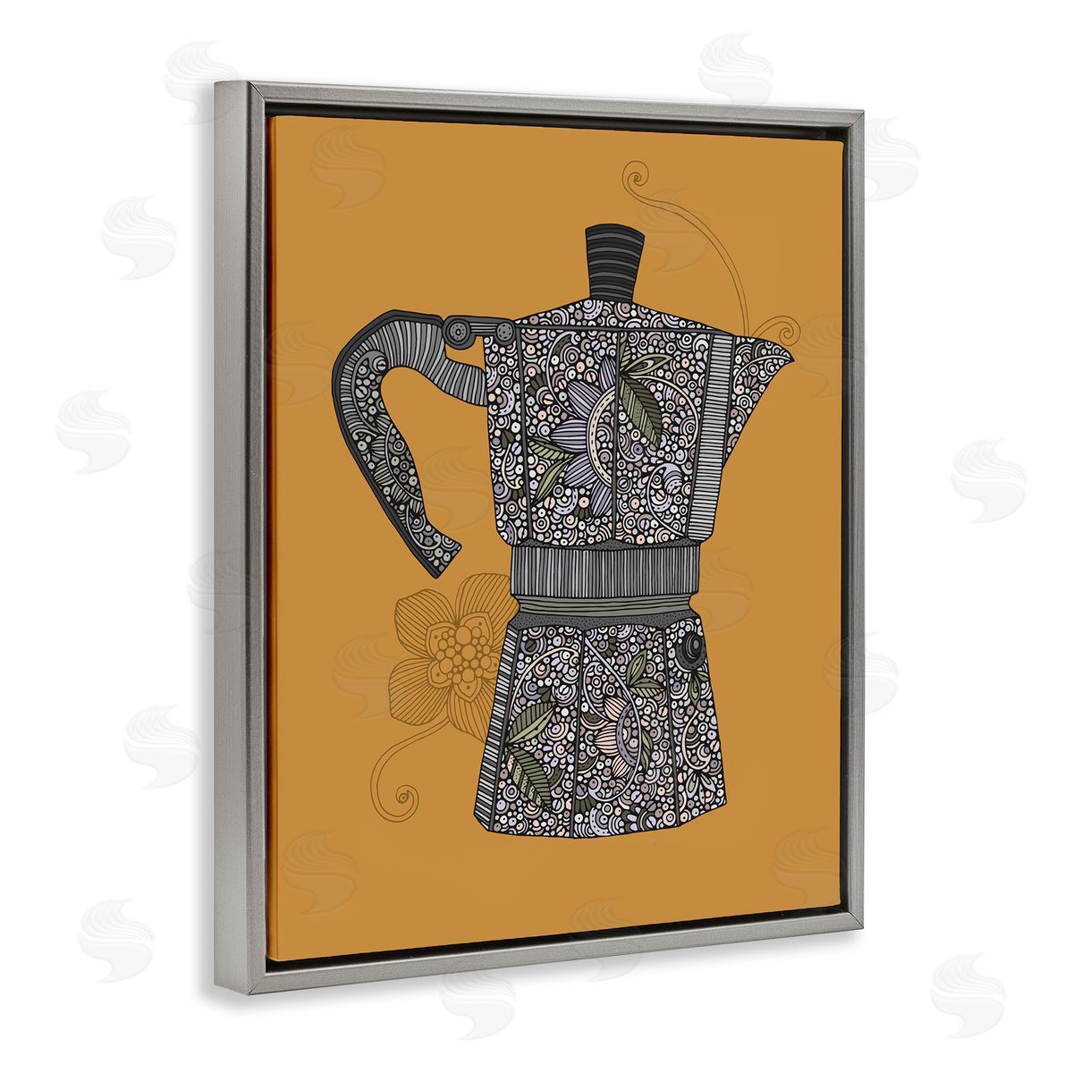Moka Pot Coffee Maker Grey Floating Frame Canvas Wall Art, Home Decor by Valentina Harper