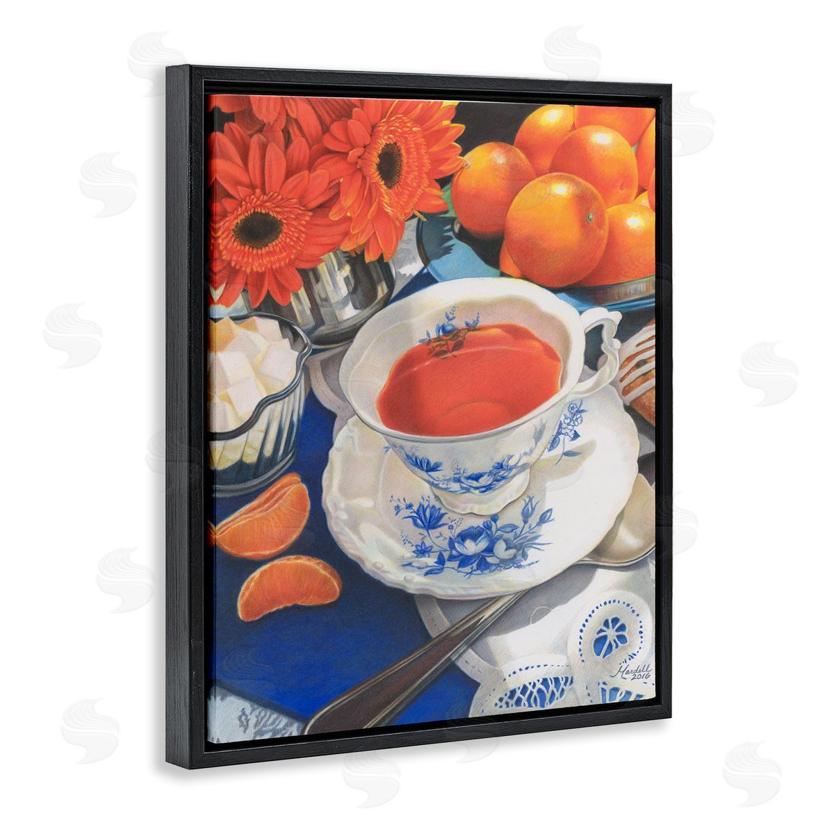 Citrus Tea Time Black Floating Frame Canvas Wall Art, Home Decor by Mardell Schuster