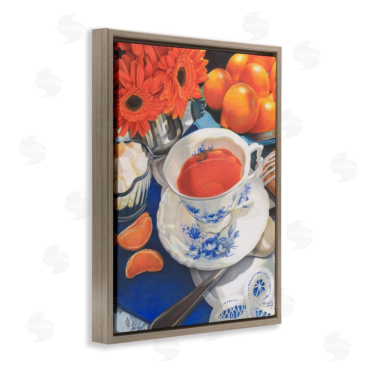 Citrus Tea Time Brown Floating Frame Canvas Wall Art, Home Decor by Mardell Schuster