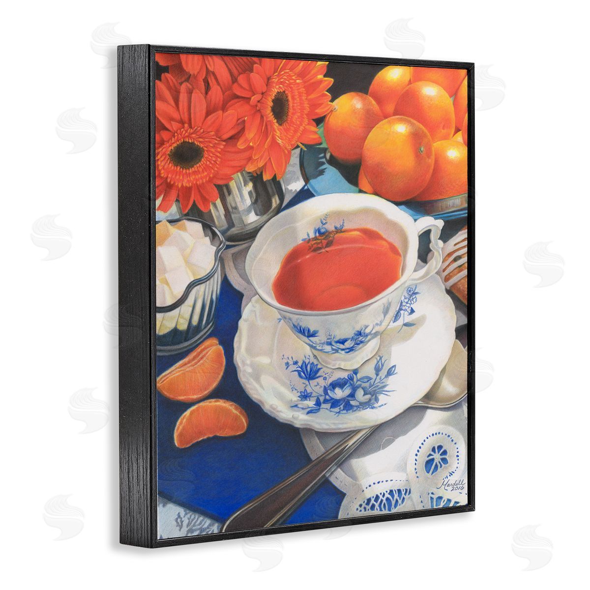 Citrus Tea Time Black Frame Print Wall Art, Home Decor by Mardell Schuster