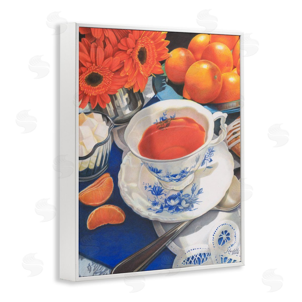 Citrus Tea Time White Frame Print Wall Art, Home Decor by Mardell Schuster